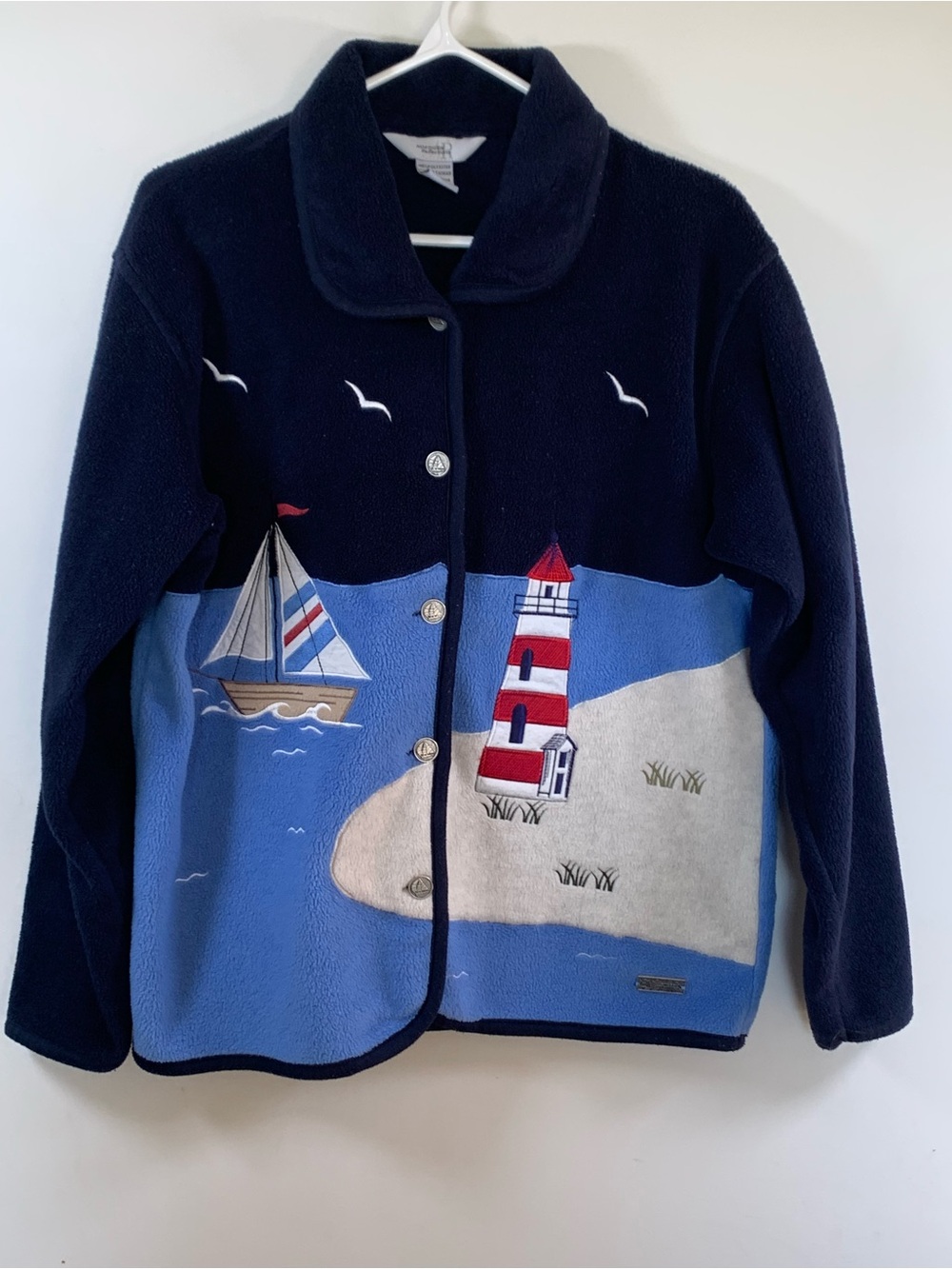 VTG Northern Reflections Coastal Lighthouse Fleece Jacket Sweatshirt Nautical SM